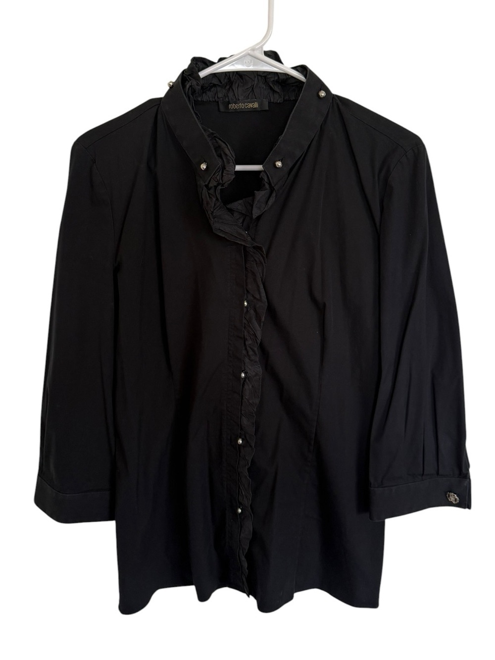 Roberto Cavalli Black Ruffle-Trim Button Front Shirt